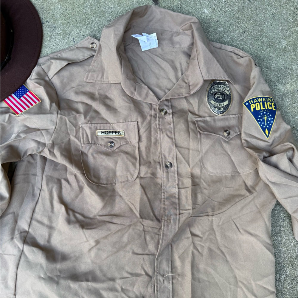 Official Netflix Jim Hopper Tan Hawkins Police Uniform Costume